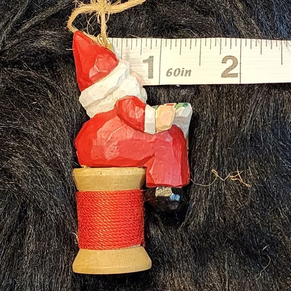 Eddie Walker Midwest of Cannon Falls Santa & Quilt on Spool of Thread Ornament